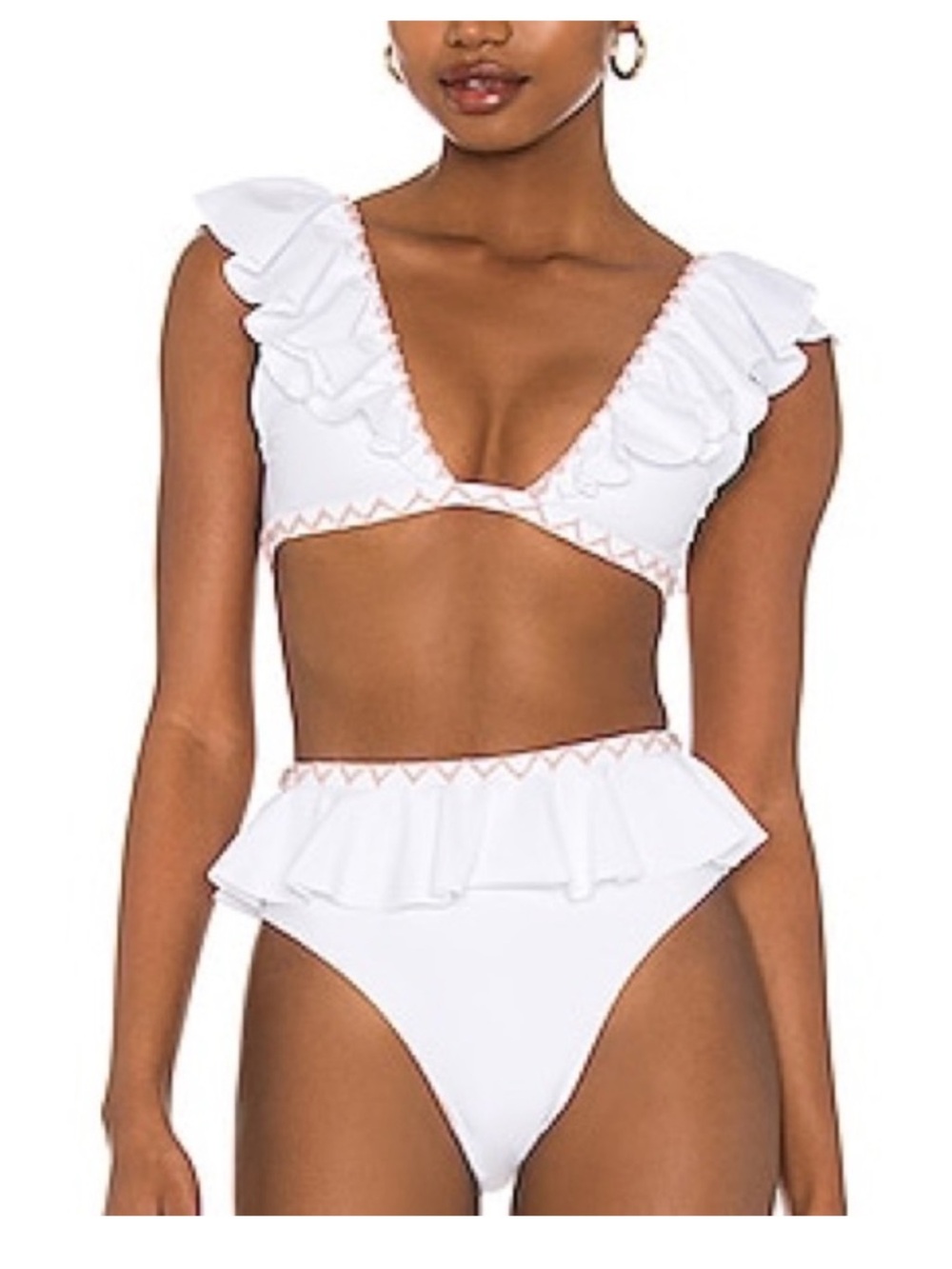 White Ruffle tularosa decklan Two-Piece Bikini Set